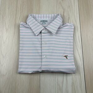 GenTeal Mens White Pink Striped Embroidered Logo Short Sleeve Polo Shirt Size L